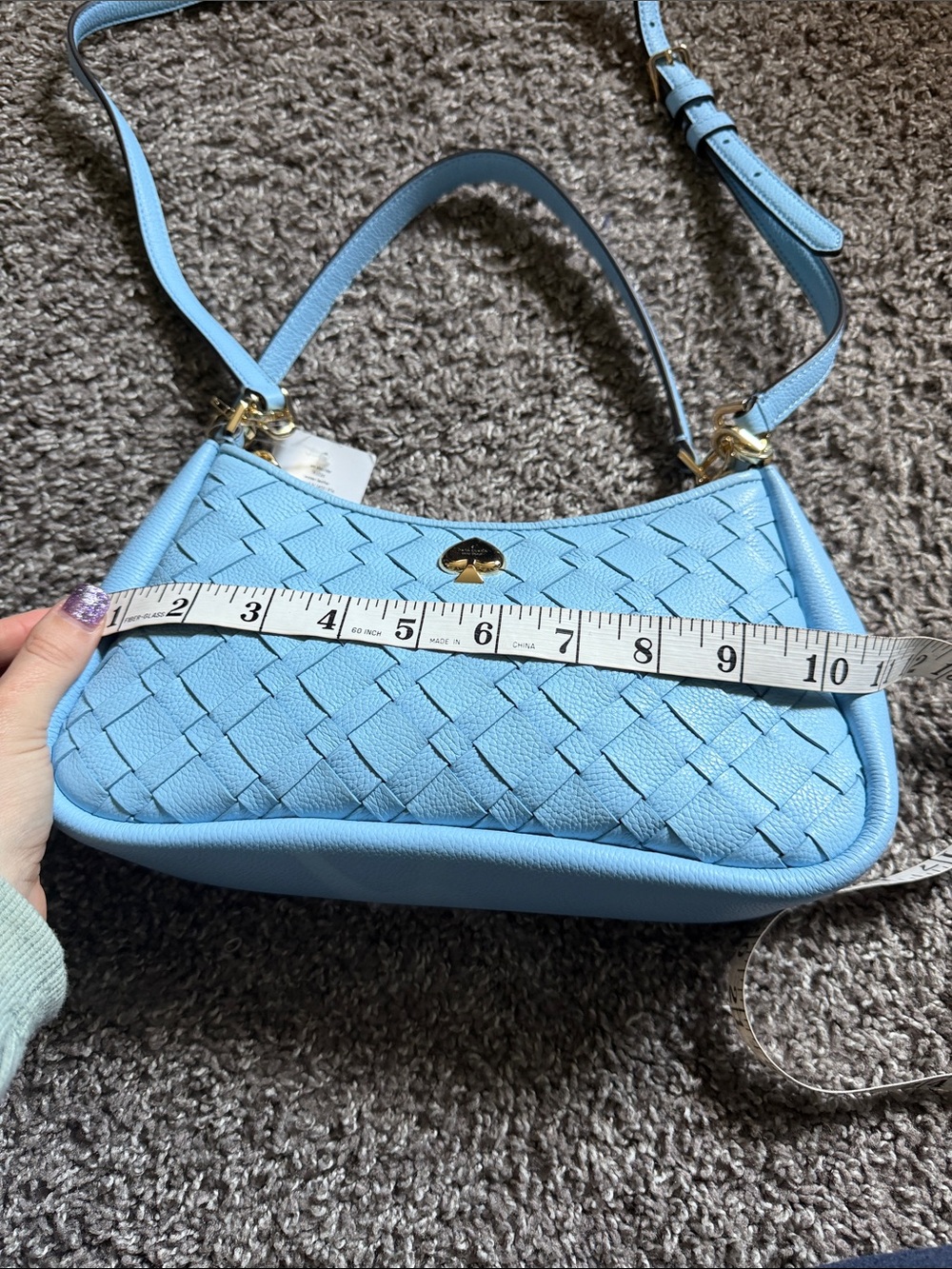 kate Spade small shoulder Blue Woven Leather Bag Gold Hardware KL026 Retail $399 - Picture 3 of 12